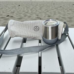 Pampered Chef Striped Canvas Wine Bag Tumbler Silicone Sleeve 100093 Carry Pouch